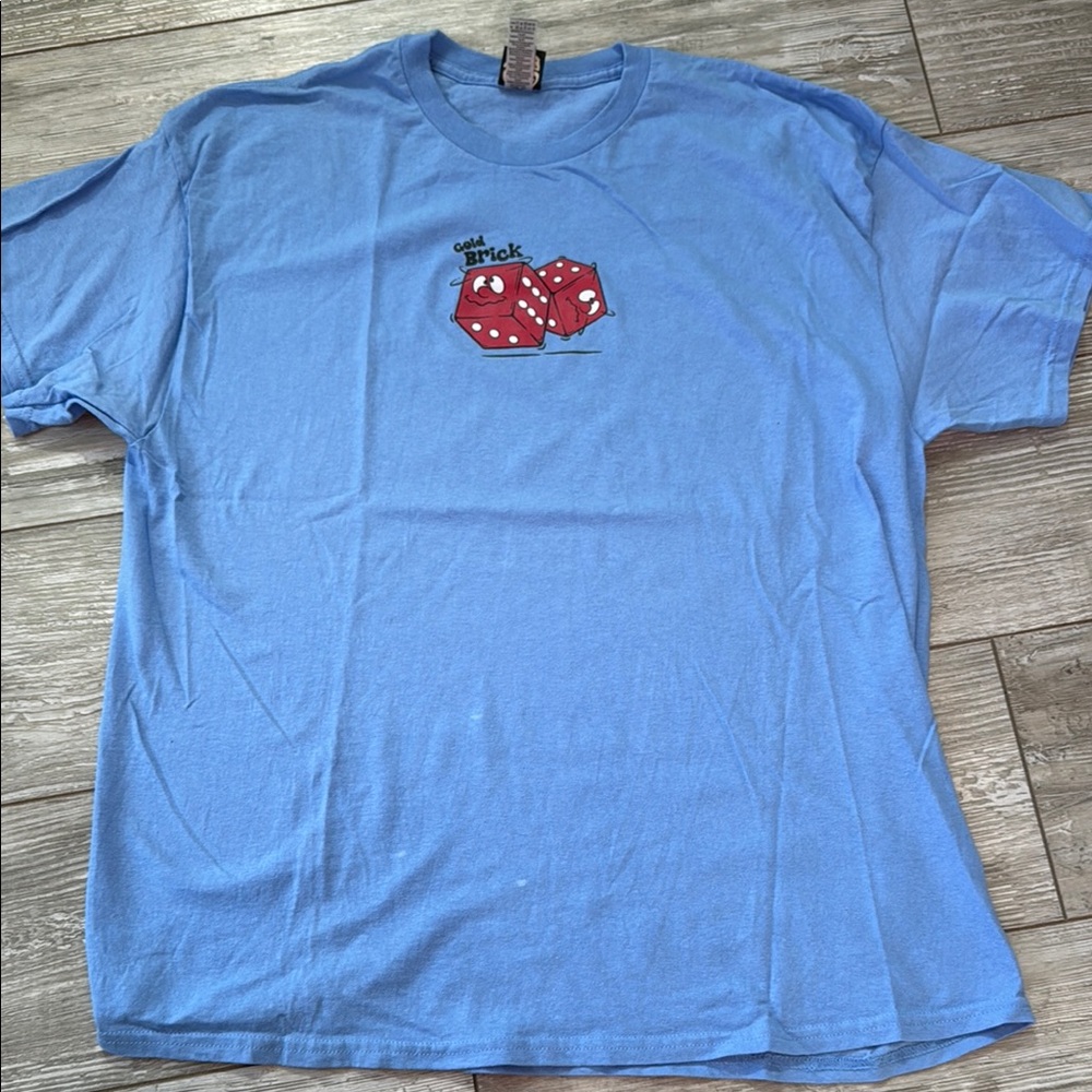 Gold Brick Blue T-Shirt with Red Dice